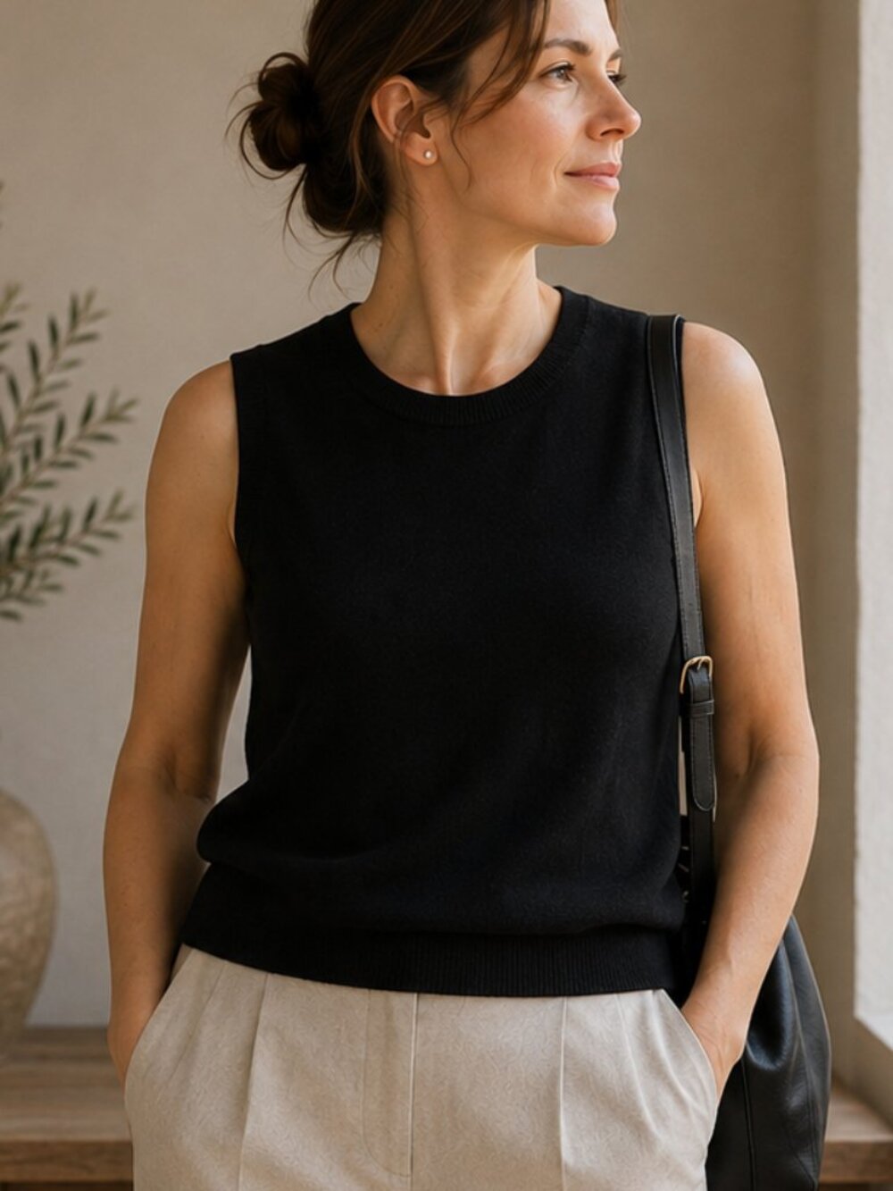 Persona by Marina Rinaldi Black Wool Blend Sleeveless Knit Top XL